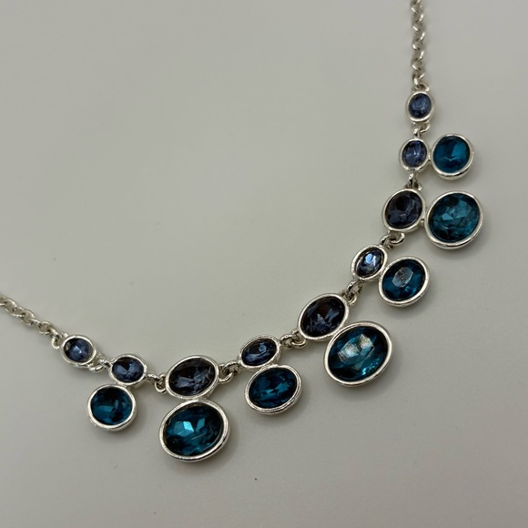 Swarovski Signed Swan Blue Crystal Graduated Silver-Tone Statement Necklace - Picture 2 of 7